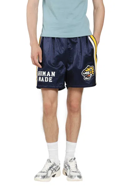 Human Made Straight-leg Logo-embroidered Cotton-blend Shorts In Blue
