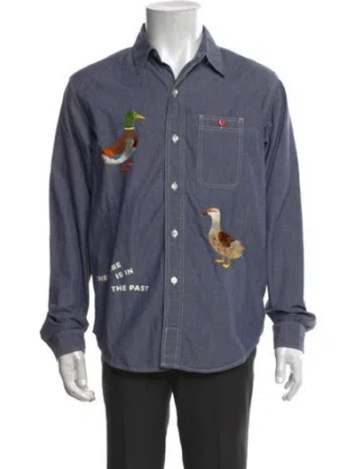 Pre-owned Human Made Graphic Print Long Sleeve Denim Shirt In Blue