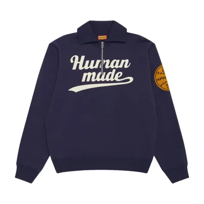 Pre-owned Human Made Half-zip Sweatshirt 'navy' | Blue | Men's Size L