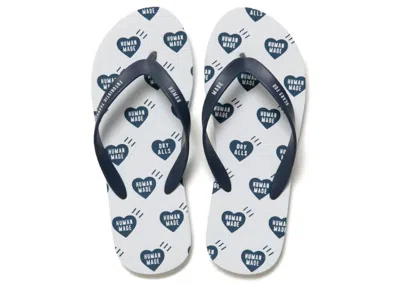 Pre-owned Human Made Heart Flip Flops Sneakers In White/navy Blue