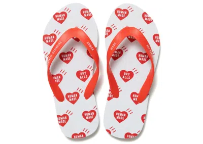 Pre-owned Human Made Heart Flip Flops Sneakers In White/red