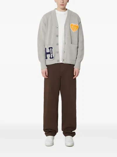 Human Made Heart-patch Cardigan In Gray
