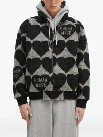 Human Made Heart-pattern Fleece Jacket In Black