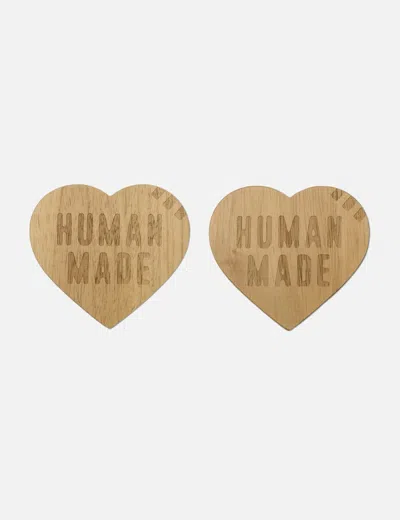 Human Made Heart Wood Coaster Set 2p In Brown