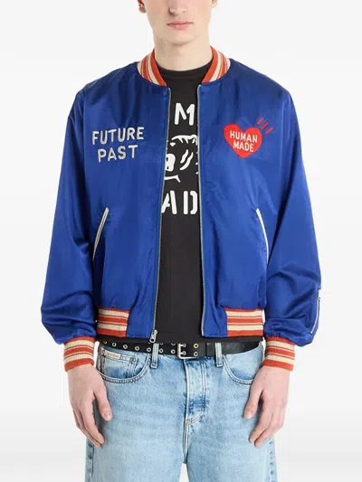 Human Made Heart-embroidered Satin Bomber Jacket In Blue