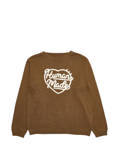 Human Made Heart-logo Knit Jumper In Brown