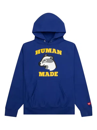 Human Made Heavyweight Badger-logo Hoodie In Blue