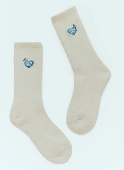 Human Made Logo Embroidery Pile Socks In White