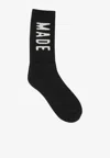 Human Made Stylish Crew Socks With Bold Text Design In Black