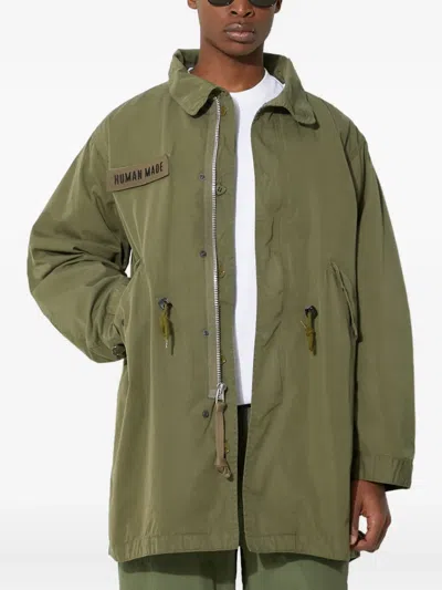Human Made Logo-patch Drawstring Parka In Green