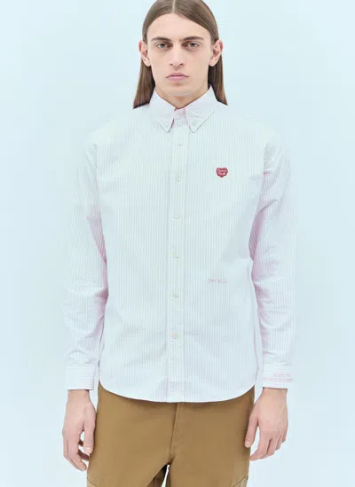 Human Made Logo Patch Striped Shirt In Pink