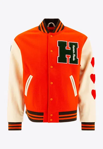 Human Made Logo-patched Bomber Jacket In Orange