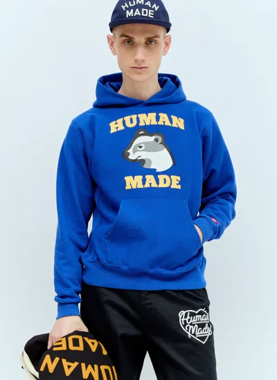 Human Made Logo Print Hooded Sweatshirt In Blue