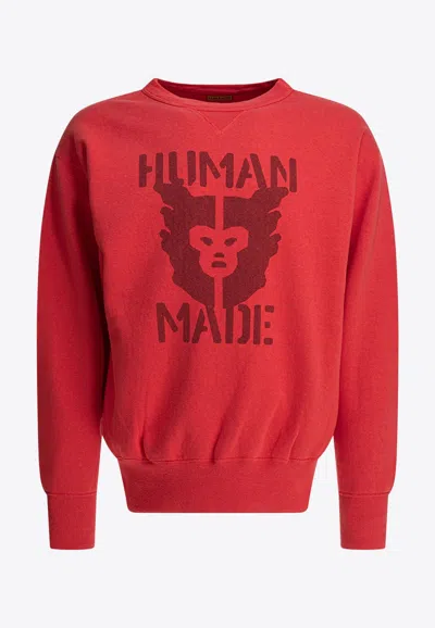Human Made Logo-printed Crewneck Sweatshirt In Red