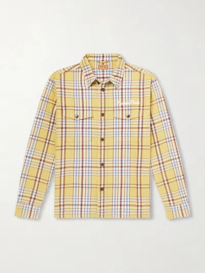 Human Made Logo-embroidered Checked Cotton-flannel Shirt In Yellow