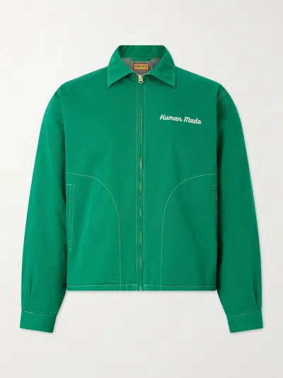 Human Made Logo-embroidered Cotton-twill Jacket In Green