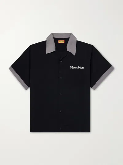 Human Made Logo-embroidered Poplin Shirt In Black