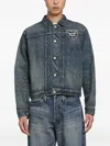 Human Made Logo-patch Pleated Denim Jacket In Blue