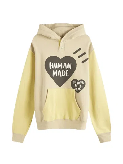 Human Made Logo-print Colour-block Hoodie In Neutral