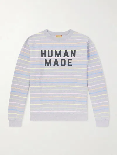 Human Made Logo-print Striped Cotton-jersey Sweatshirt In Multi