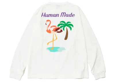 Pre-owned Human Made Men's  Flamingo Long Sleeve T-shirt In White