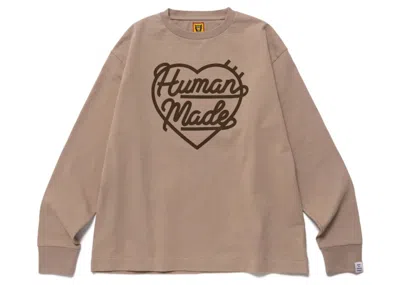 Pre-owned Human Made Men's  Heart Long Sleeve T-shirt In Beige In Sand
