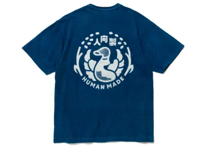 Pre-owned Human Made Men's  Ningensei Indigo Pocket T-shirt In Indigo Blue