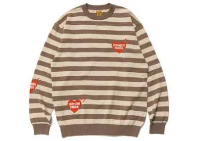 Pre-owned Human Made Men's  Striped Long Sleeve Knit Sweater In Beige
