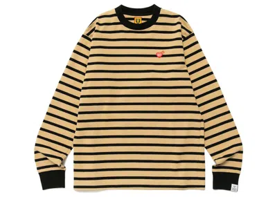 Pre-owned Human Made Men's  Striped Long Sleeve T-shirt In Beige In Sand