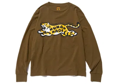 Pre-owned Human Made Men's  Tiger Long Sleeve T-shirt In Olive Drab