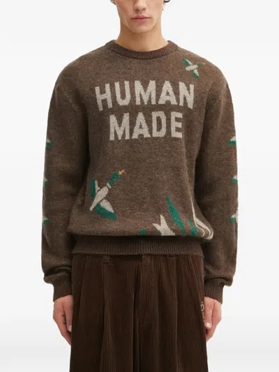 Human Made Print Crewneck Sweater In Brown