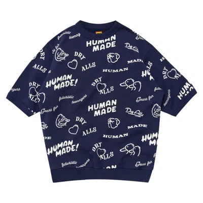 Pre-owned Human Made Printed Short-sleeve Sweatshirt 'navy' In Blue