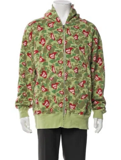 Pre-owned Human Made Printed V-neck Hoodie In Green