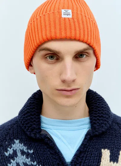 Human Made Ribbed Beanie Hat In Orange