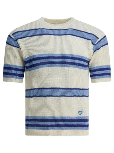 Human Made Short Sleeve Crew Neck Ribbed Striped Top In Blue
