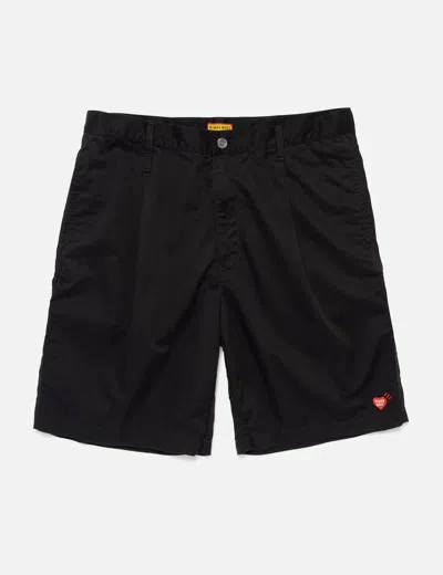 Human Made Skater Straight-leg Logo-detailed Pleated Twill Shorts In Black