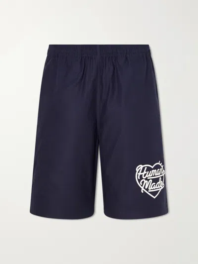 Human Made Straight-leg Logo-print Cotton-twill Shorts In Blue