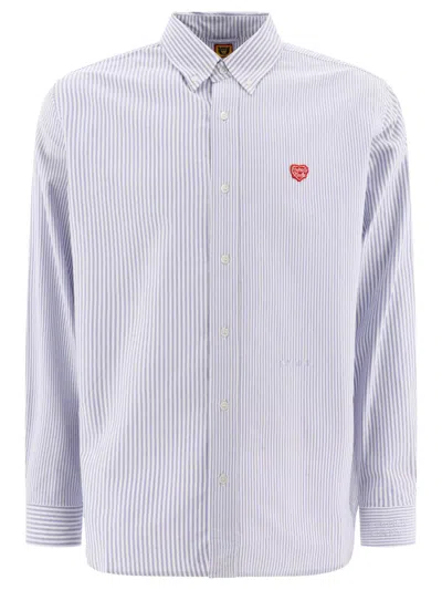 Human Made Striped Shirt With Patch In Light Blue
