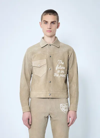 Human Made Logo Suede Jacket In Neutral