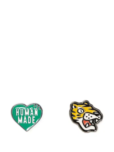 Human Made Tiger Heart Pins Set In Green