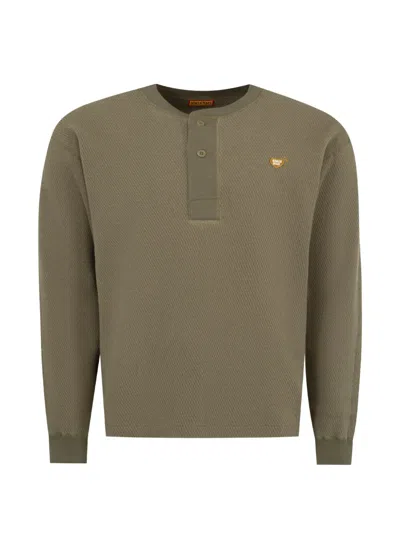 Human Made Waffle-knit Henley Top In Green