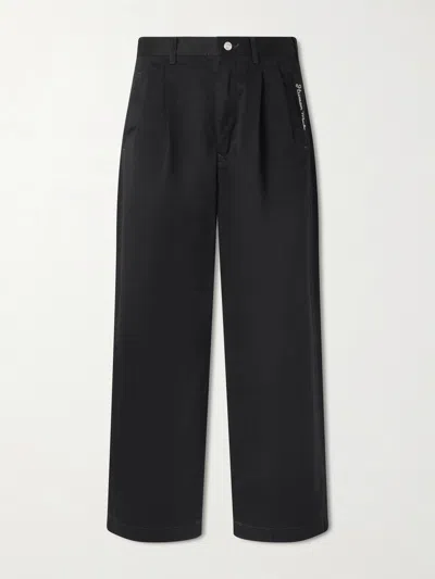 Human Made Wide-leg Logo-embroidered Pleated Cotton-twill Chinos In Black