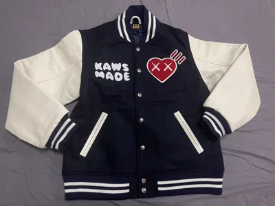 Pre-owned Human Made X Kaws Human Made Kaws Varsity Jacket Navy In Blue