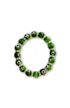 Humanist Beauty Evil Eye Beaded Bracelet In Green