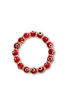 Humanist Beauty Evil Eye Beaded Bracelet In Red