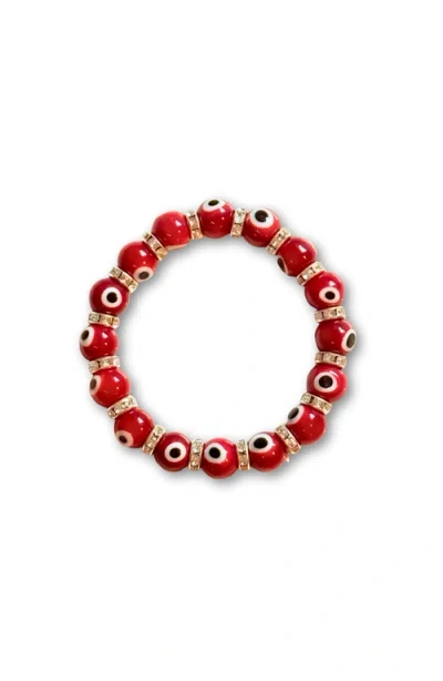 Humanist Beauty Evil Eye Beaded Bracelet In Red