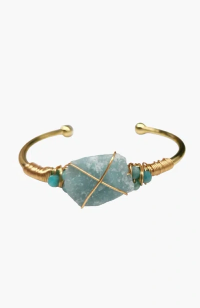 Humanist Beauty Gemstone Wire-wrapped Bracelet In Amazonite/yellow Gold