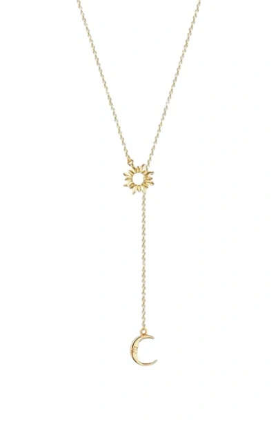 Humanist Beauty Sun And Moon Lariat Necklace In Gold
