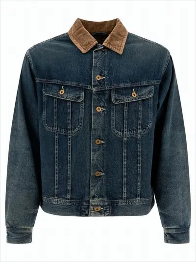 Humanmade Medium-dark Wash Denim Jacket With Corduroy Collar In Blue