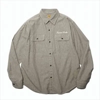 Humanmade Relaxed Fit Long-sleeve Shirt With Classic Collar And Slogan Detail In Gray